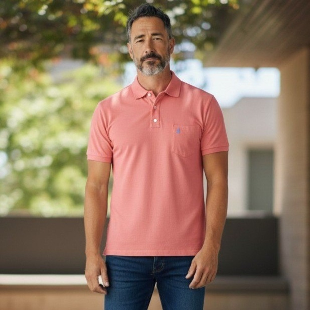 Johnnie-O Hangin Out Mens Medium Coral Pink Short Sleeve Pocket Polo Shirt